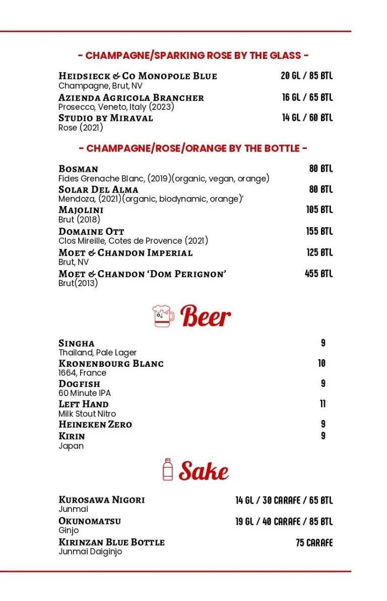 5ive Spice Tacos & Banh Mi Drink Menu