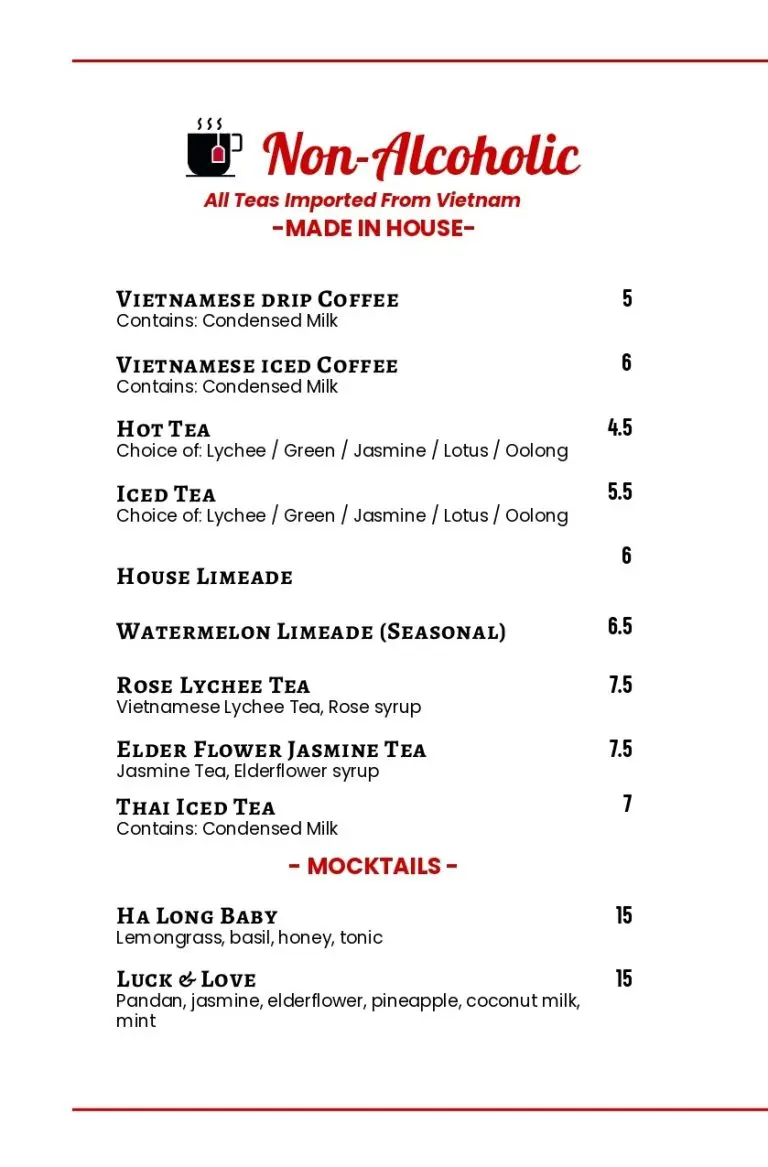 5ive Spice Tacos & Banh Mi Drink Menu