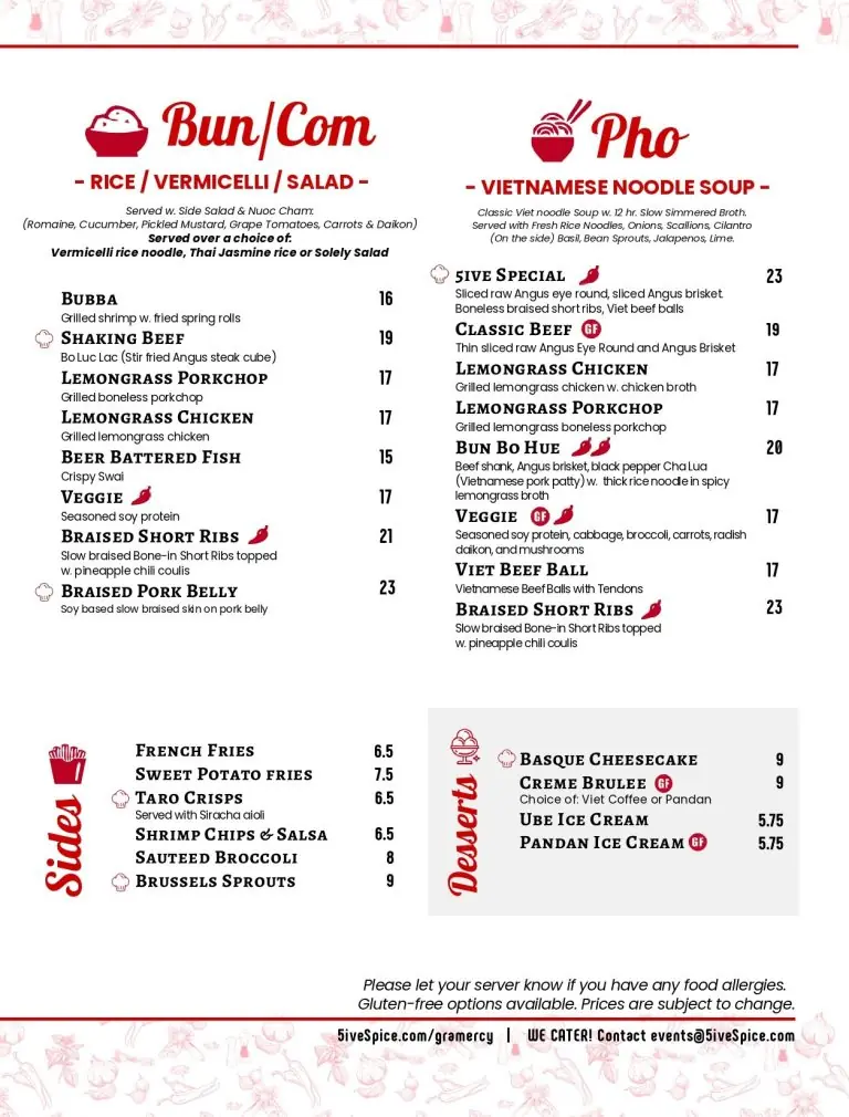 5ive Spice Tacos & Banh Mi Food Menu